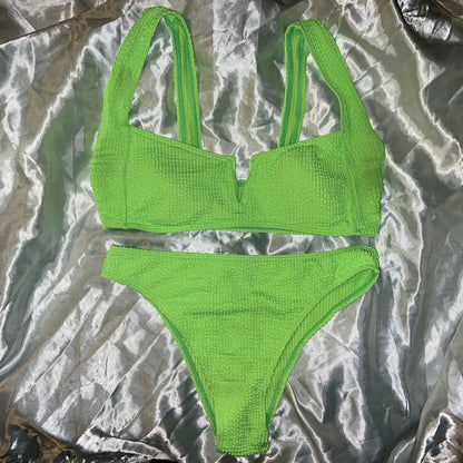 V-Cut Textured Two Piece Swimsuit