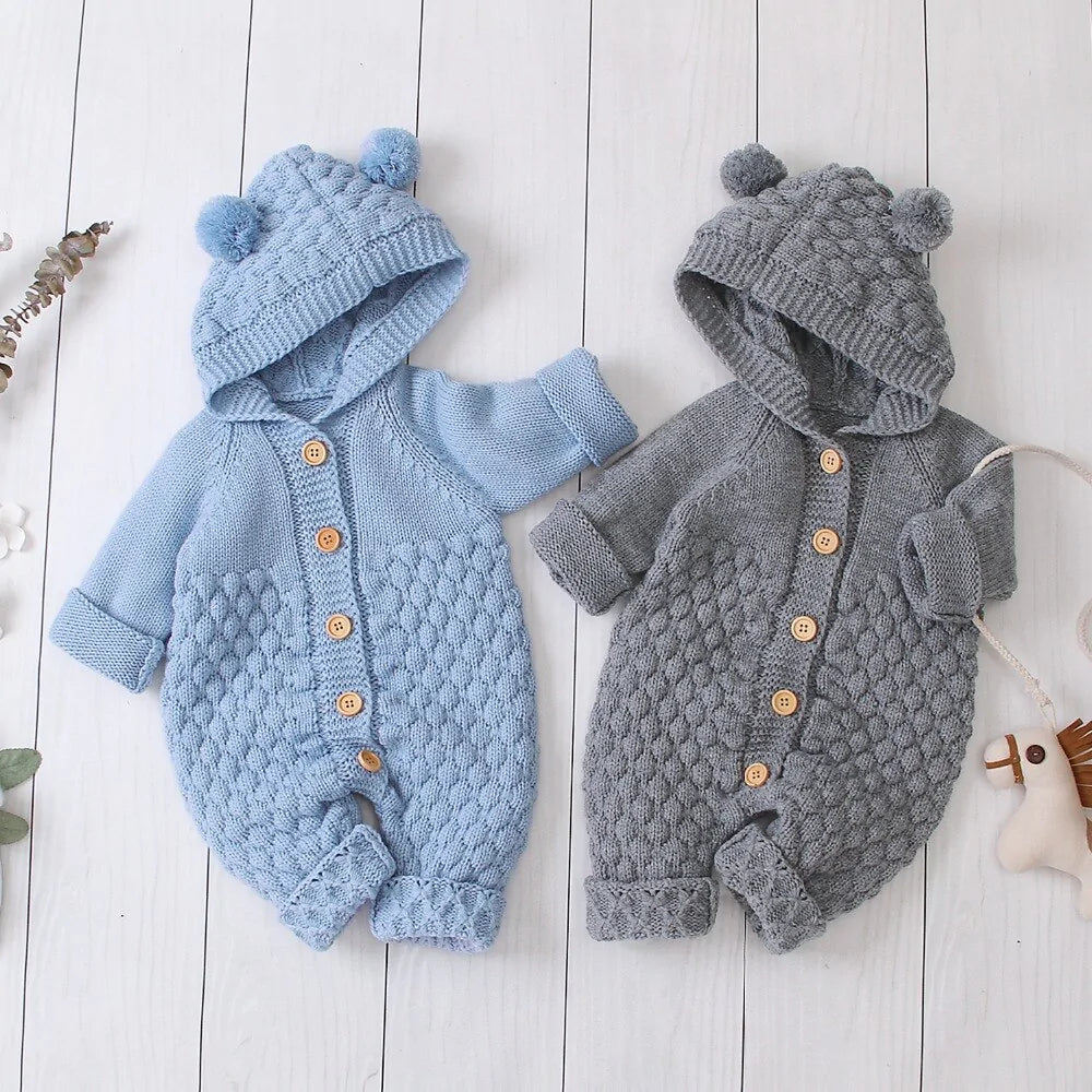 Baby Bear Knitted Hooded Jumpsuit