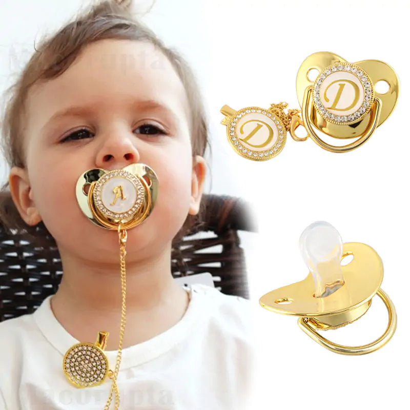 Gold and Diamond Letter Pacifier - Baby’s Initials A-Z