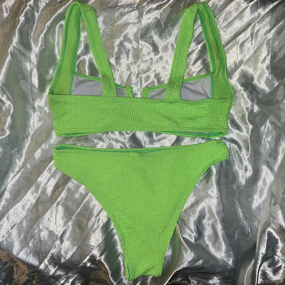 V-Cut Textured Two Piece Swimsuit