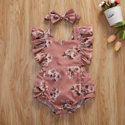 Floral Baby Romper with Headband