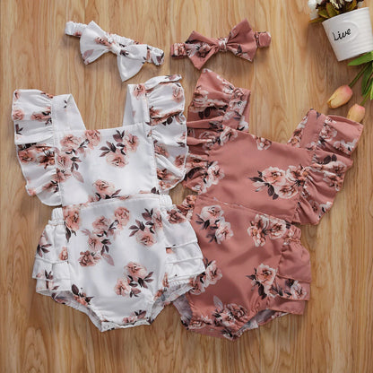 Floral Baby Romper with Headband