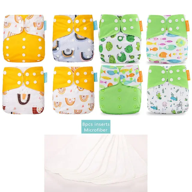 Smart Start Reusable, Adjustable Cloth Diaper Set - 8 Diapers with 8 Inserts