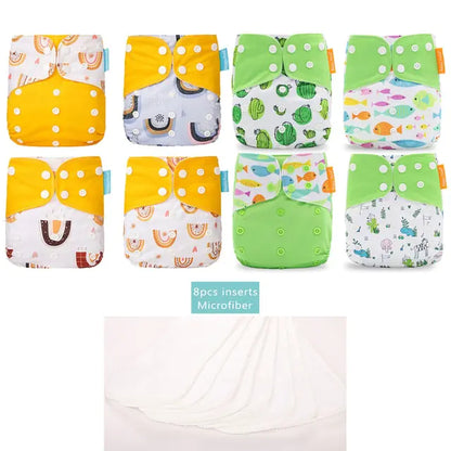 Smart Start Reusable, Adjustable Cloth Diaper Set - 8 Diapers with 8 Inserts