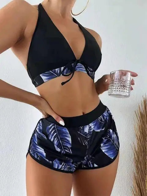 Palm Paradise Halter Top with Shorts Swimsuit