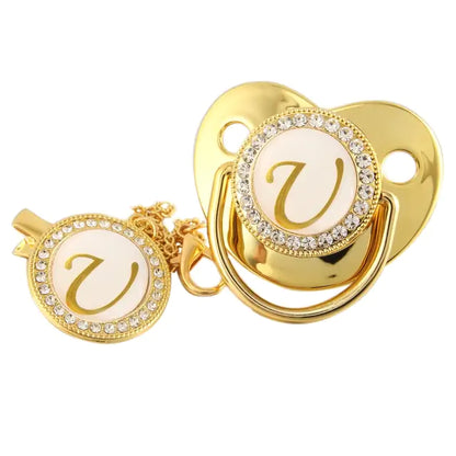 Gold and Diamond Letter Pacifier - Baby’s Initials A-Z