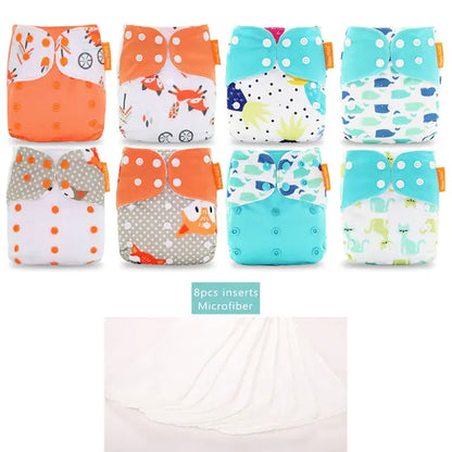 Smart Start Reusable, Adjustable Cloth Diaper Set - 8 Diapers with 8 Inserts