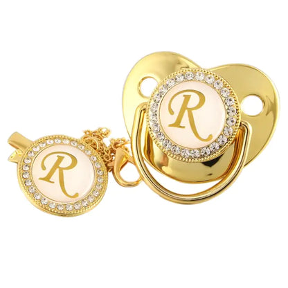 Gold and Diamond Letter Pacifier - Baby’s Initials A-Z