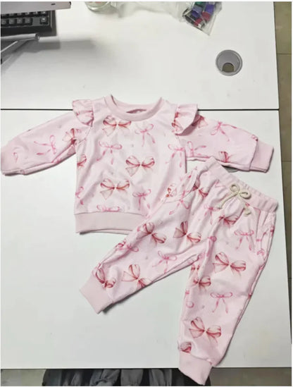 Pink Bows Baby Sweatshirt Set