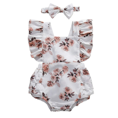 Floral Baby Romper with Headband