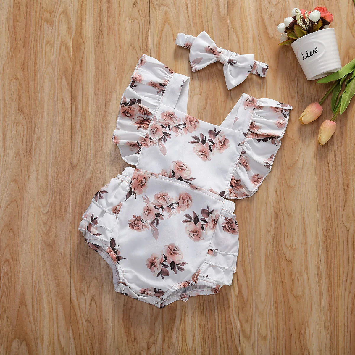 Floral Baby Romper with Headband