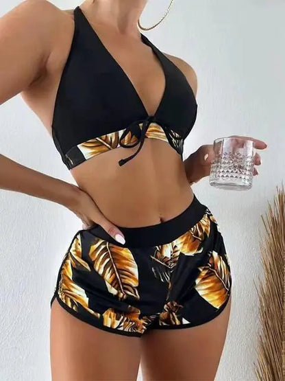 Palm Paradise Halter Top with Shorts Swimsuit