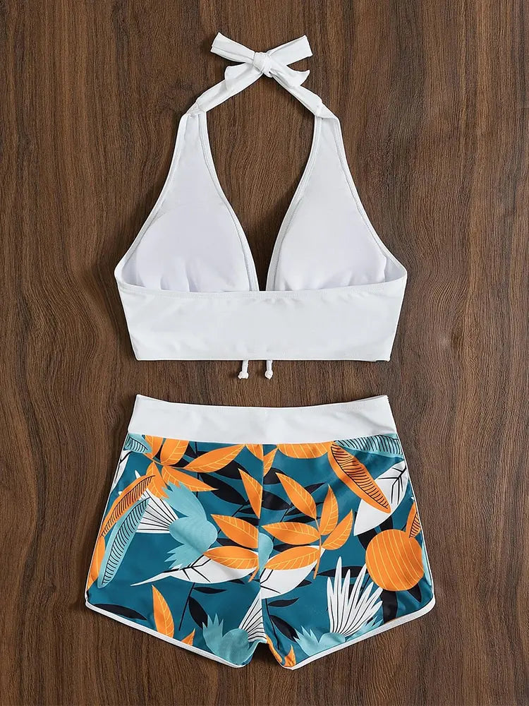 Palm Paradise Halter Top with Shorts Swimsuit