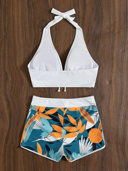 Palm Paradise Halter Top with Shorts Swimsuit