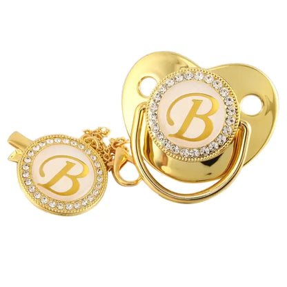 Gold and Diamond Letter Pacifier - Baby’s Initials A-Z