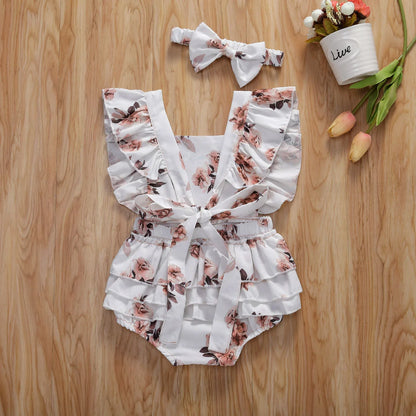 Floral Baby Romper with Headband