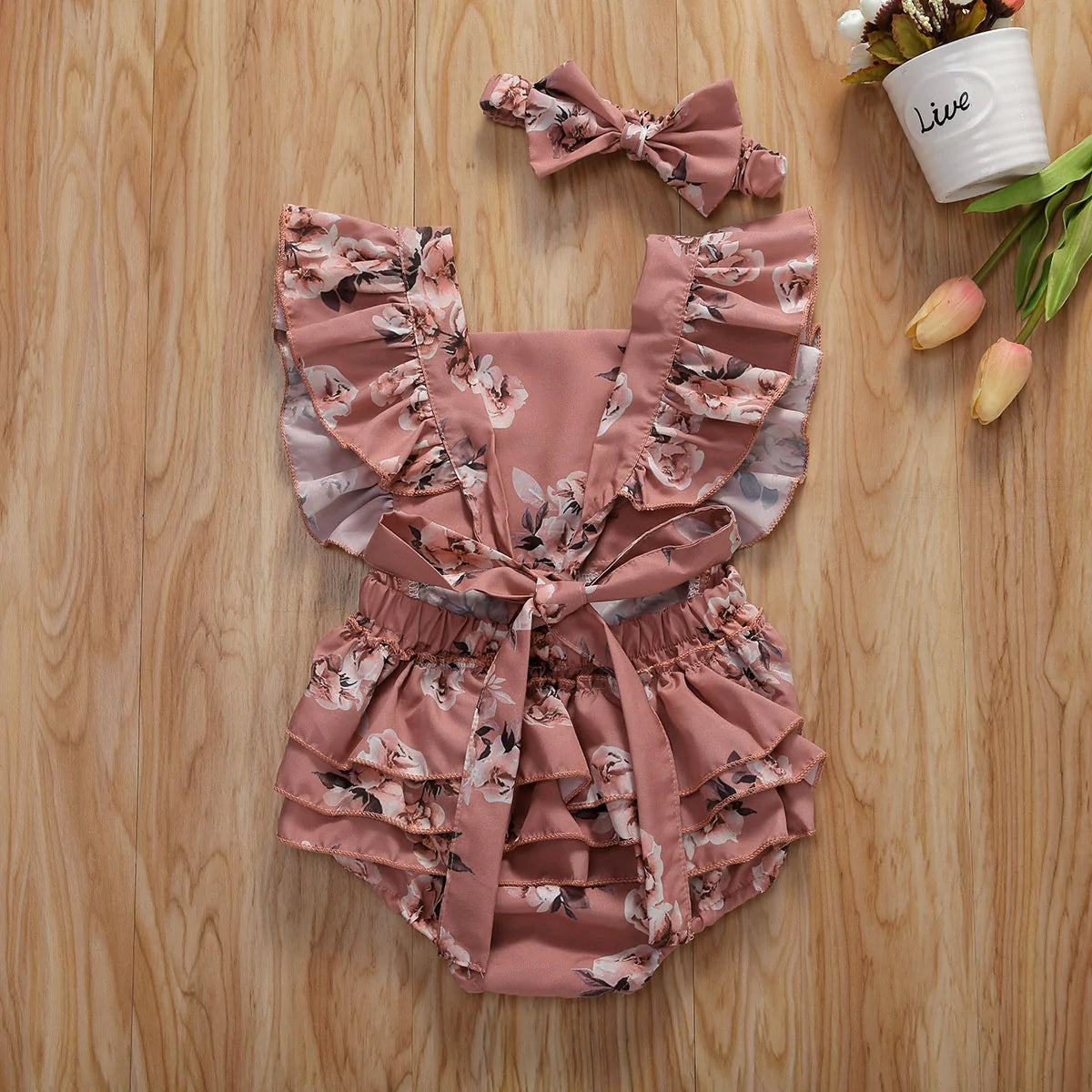 Floral Baby Romper with Headband